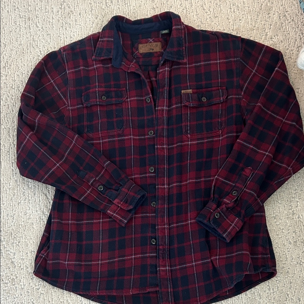 Orvis Men’s Red and Blue Plaid Button-Up Shirt